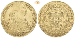 Carl IV, 8 escudos 1805. Nuevo Reino