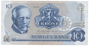 10 kroner 1972. QO0068775. Erstatningsseddel/replacement note