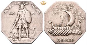 Norway. Norse American centenninal 1925. Sølv. 30 mm. Tykk utgave