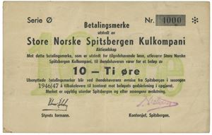 Store Norske Spitsbergen Kulkompani - 10 øre 1946/47 Serie Ø