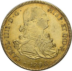 Carl IV, 8 escudos 1796. Små riper/minor scratches