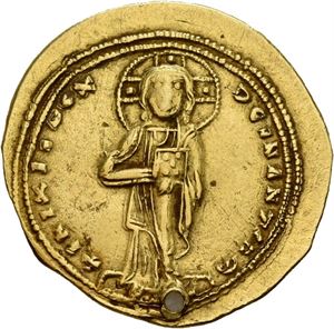Theodora 1055-1056, histamenon nomisma, Constantinople. (4,37 g). Kristus stående/Theodora og jomfruen stående. Perforert/pierced