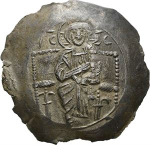 Nicaea, Theodore I Comnenus-Lascaris 1208-1222, trachy, Magnesia. (3,12 g). Kristus på trone/Theodor og St.Theodor stående