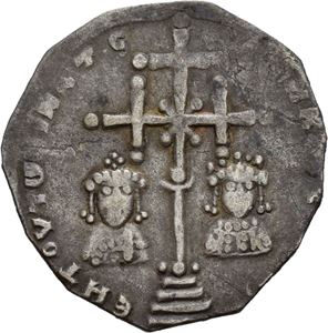 Constantin X Ducas & Eudocia 1059-1067, milaresion, Costantinople. Kors på fire trinn mellom byster av Constantin og Eudocia/Skrift i 5 linjer