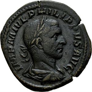 Philip I 244-249, Æ sestertius, Roma, 244-245 e.Kr. R: Salus stående mot venstre