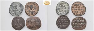 Lot of 4 Byzantine folles from the time of Basil II and Constantine VIII, AD 976-1025