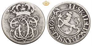 2 skilling 1698. S.- Punkt mellom 1698 og myntmerke.