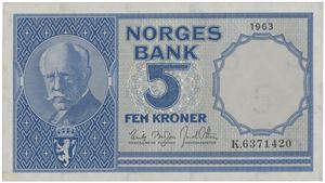 5 kroner 1963. K.6371420.