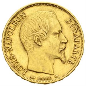 Ludvig Napoleon, 20 francs 1852 A. Små riper/minor scratches