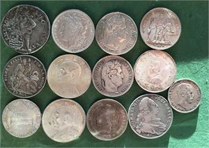Lot 13 stk. sølvmynter 1690 til 1900-tallet