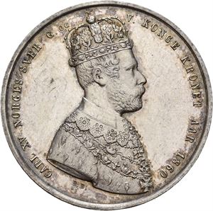 Carl XV. Kastpenning til kroningen 1860.Bergslien. Sølv. 30 mm