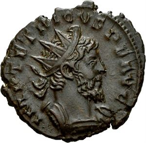 Tetricus I 271-274, antoninian, Trier 273-274 e. Kr. R: Hilaritas stående mot venstre