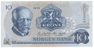 10 kroner 1978. HO0085587. Erstatningsseddel/replacement note