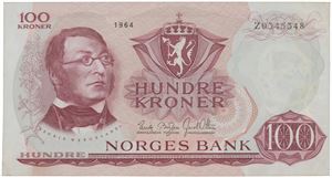 100 kroner 1964. Z0345348. Erstatningsseddel/replacement note.