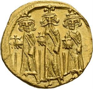 Heaclius, Heraclius Constantin og Heraclonas 610-641,  solidus, Constantinople 638-641 e.Kr. (4,36 g). R: