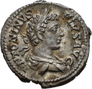 Caracalla 198-217, denarius; Roma 205 e.Kr. R: Liberalitas stående