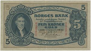 5 kroner 1933. M.7331614.