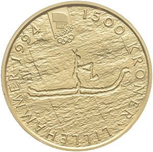 1500 kroner 1991. OL gullmynt # 1 i kapsel