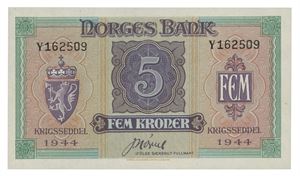 Norway. 5 kroner 1944. Y162509
