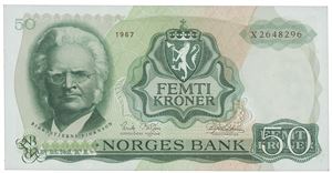 50 kroner 1967 X 2648296.  Erstatningsseddel.