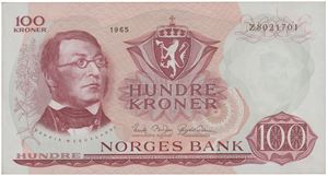 100 kroner 1965. Z8021701. Erstatningsseddel/replacement note.