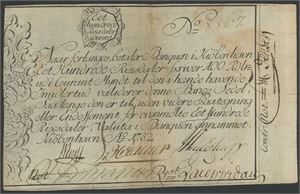 100 rigsdaler courant 1782. No. 8867. Falsk/counterfeit. Tapet på revers/taped