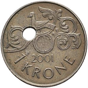 1 krone 2001 m/stjerne skjevt hull