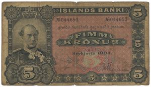Lot 2 pcs. 5 krónur 1904 and 5 krónur ND (1929).