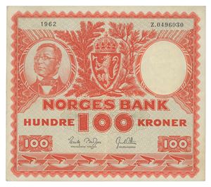 100 kroner 1962. Z0496030. Erstatningsseddel/replacement note. RR.