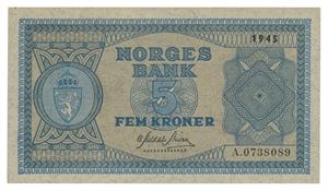 Norway. 5 kroner 1945. A0738089