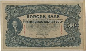 500 kroner 1940. A.0264383. Svak toning i høyre marg/slightly toned in the right margin