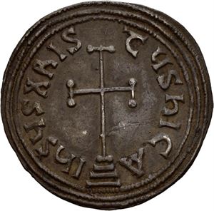 Michael I Rhangabe & Theophylactus 811-813, miliaresion, Constantinople. Kors på tre trinn/Skrift i 5 linjer