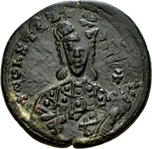 Constantin VII Porfyrogenitus 913-959, Æ follis, Constantinople 945-950 e.Kr. Byste av Constantin/Skrift i 4 linjer