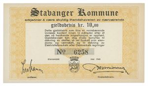 Stavanger Kommune. 10 kroner 1940. No. 6258