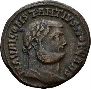 Constantius I 305-306, Æ follis, Alexandria 300-301 e.Kr. R: Genius stående mot venstre