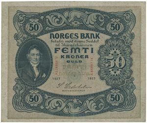 50 kroner 1927. A.8598774. Uvanlig.