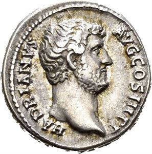 Hadrian 117-138, denarius, Roma 136 e.Kr. R: Africa tilbakelent mot venstre