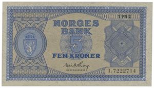 5 kroner 1952. I.7222714.