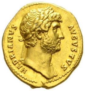 HADRIAN 117-138, aureus, Roma 128 e.Kr. (7,16 g). R: Ulvinnen og Romulus og Remus. Svake riper/slight scratches. Ex. Baldwin
