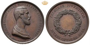 Kronprins Carl (XV). Kronprinsens prismedalje 1849. Lundgren. Bronse. 30 mm