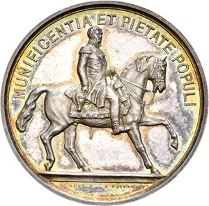 Avdukningen av Carl Johan monumentet 1875. Weigand. Sølv. 30 mm. I original eske