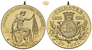 Grimstad 100 år 1916. Forgylt bronse