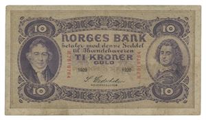 10 kroner 1920. H7518764. Flekker/spots