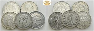 Lot 5 stk. 2 kroner 1890, 1908, 1912, 1915 og 1917