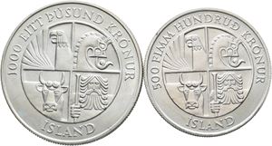 Island, 1000- og 500 kronur 1974