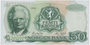 50 kroner 1983. Z0553377. Erstatningsseddel.