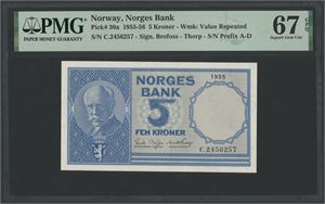 5 kroner 1955. C.2456257.