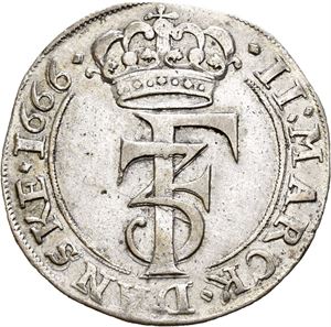 FREDERIK III 1648-1670, CHRISTIANIA, 2 mark 1666. S.104