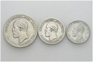 Lot 3 stk. 2 kroner 1894, 1 krone 1889 og 50 øre 1901.