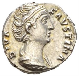FAUSTINA SR. d. 141 e.Kr., denarius, Roma etter 147 e.Kr. R: Providentia stående mot venstre